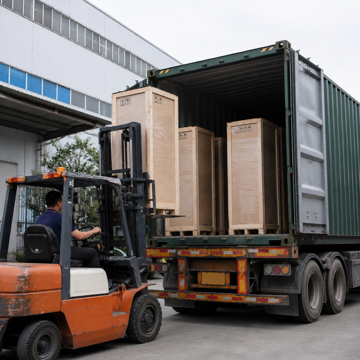 Loading container of coffee machines at factory in China