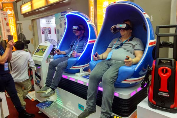 Electronics exhibition in Shenzhen. Testing amusement rides